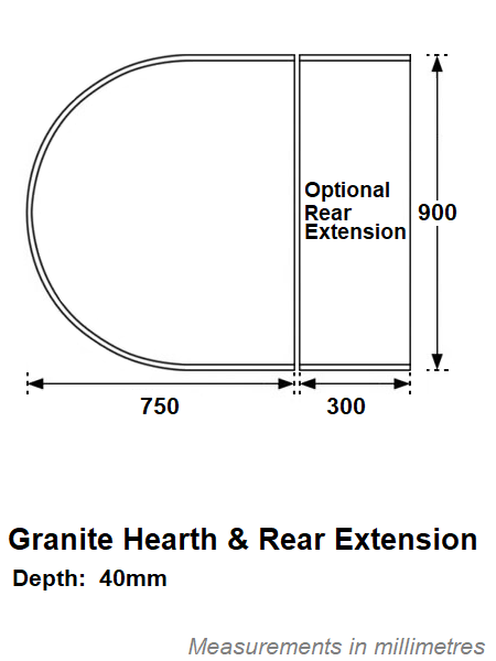 Black Granite Curved Stove Hearth 750 x 900mm